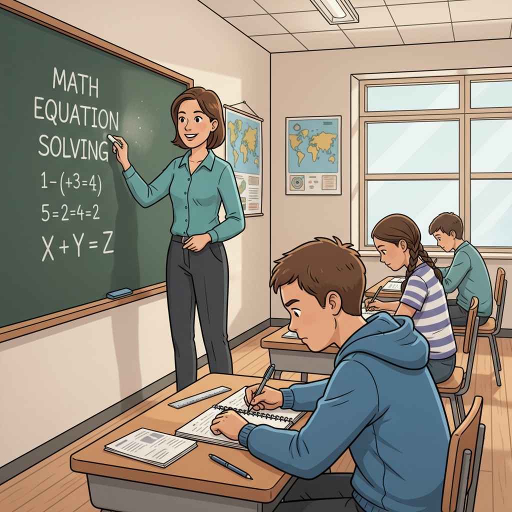 A classroom scene where a teacher is writing on a blackboard while students are attentively taking notes, representing traditional teaching methods. A classroom demonstrating traditional teaching methods, learning environment, and teaching tools.
