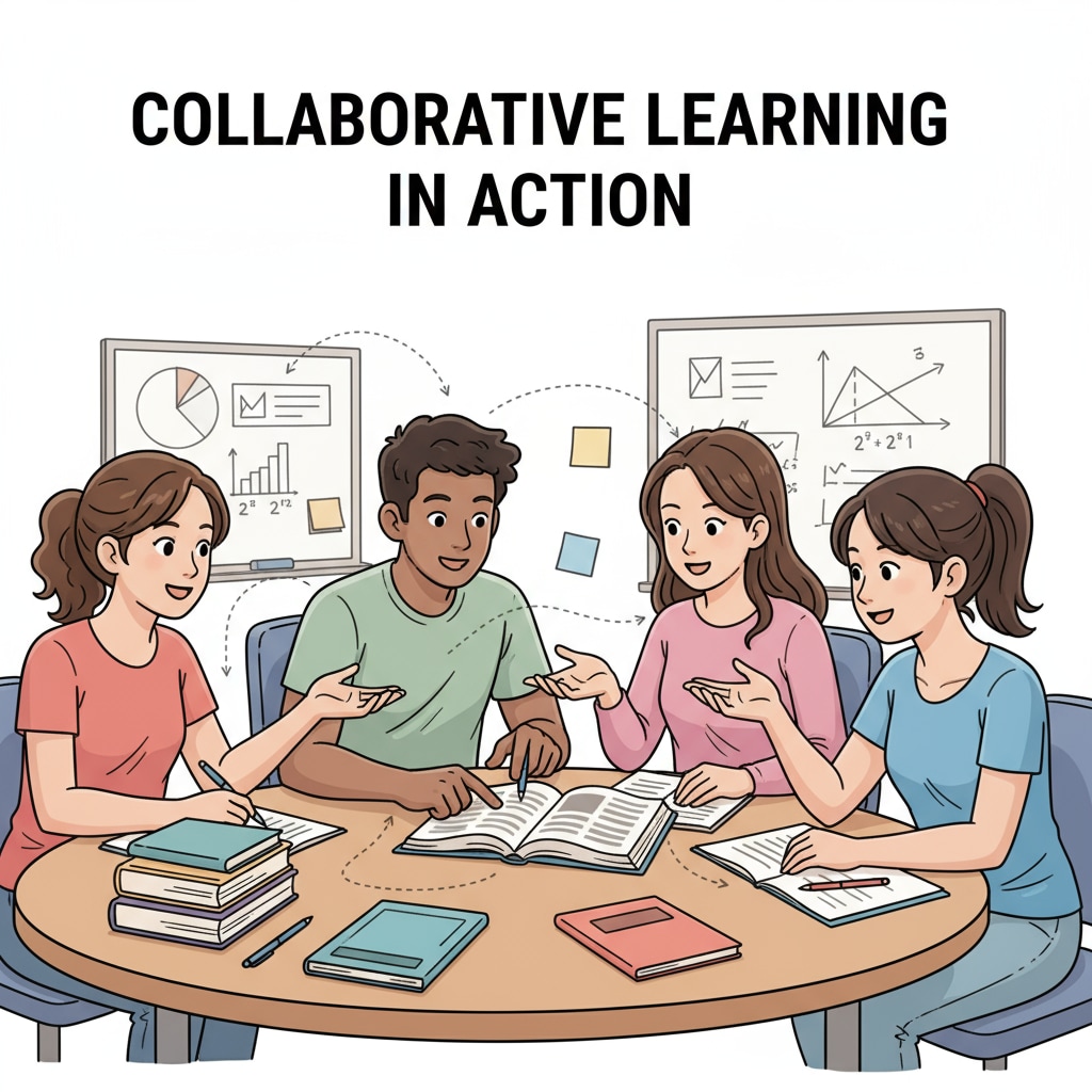 A group of students sitting around a table, engaged in a lively discussion, highlighting the collaborative aspect of traditional learning. Students participating in a group discussion, showcasing elements of teaching methods, learning environment, and teaching tools.