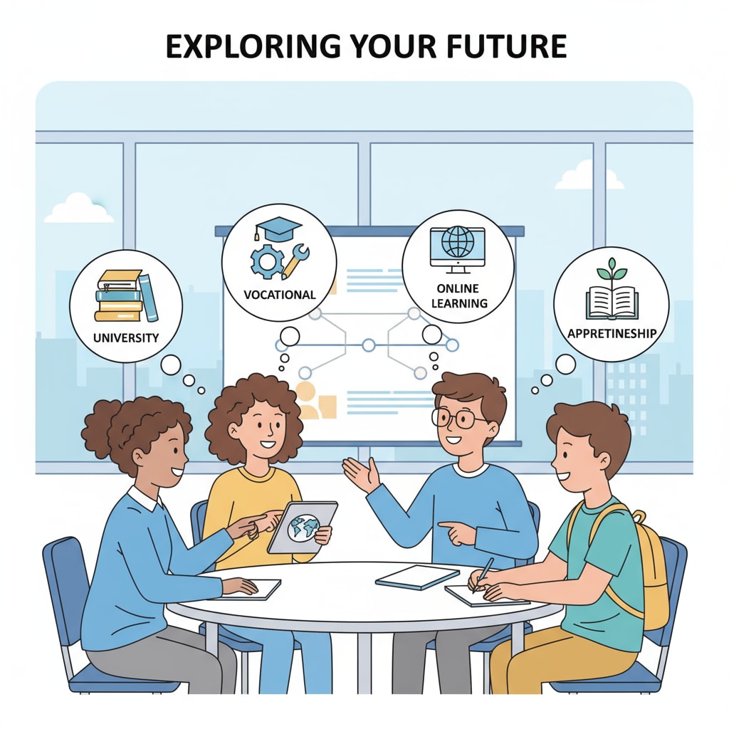 A group of teenagers are engaged in a lively discussion about different educational opportunities available to them. Teenagers discussing dropouts, GED, and educational choices
