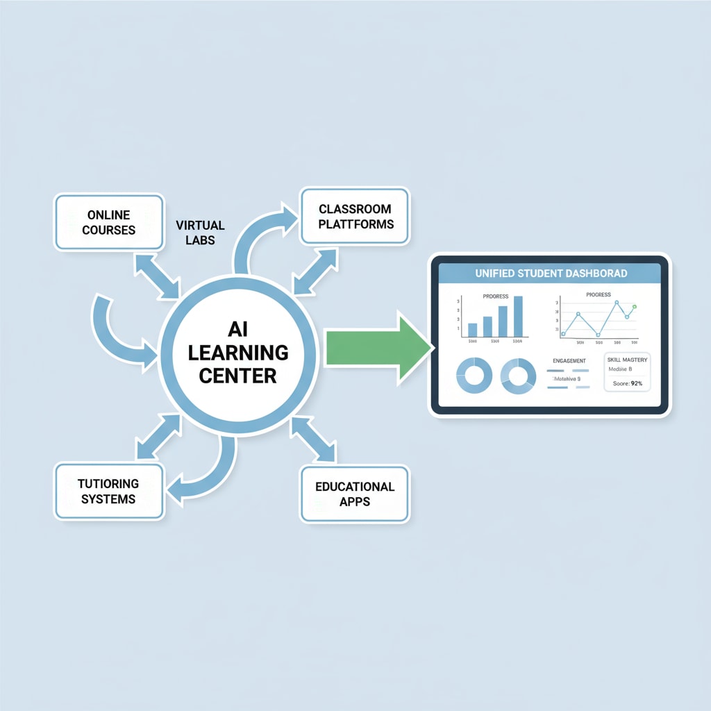 A diagram demonstrating how an AI learning center integrates data from multiple platforms