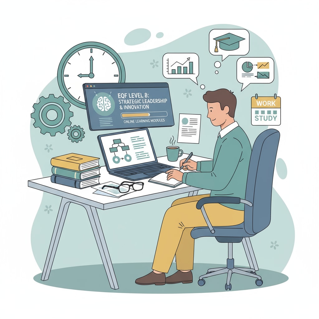 Full-time worker studying for EQF 8 level qualification online