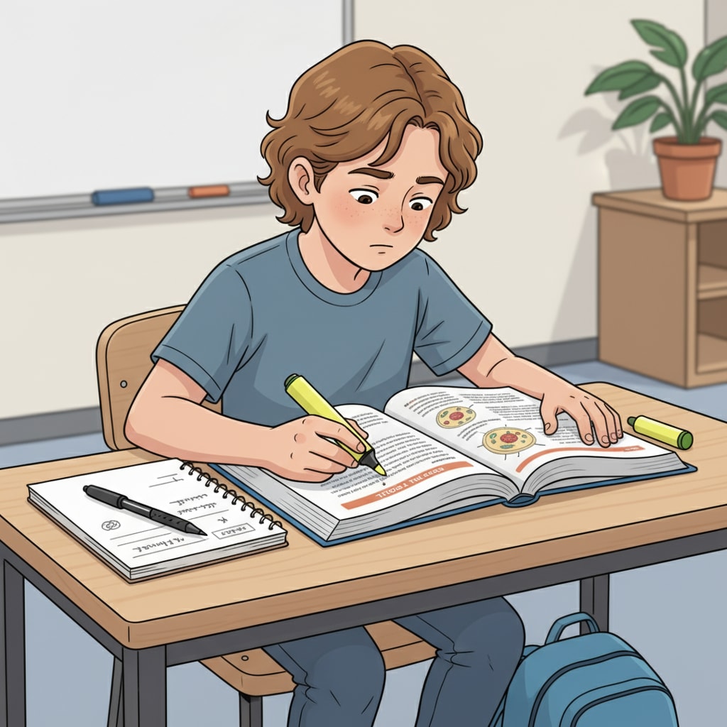 A student identifying key areas for exam preparation.