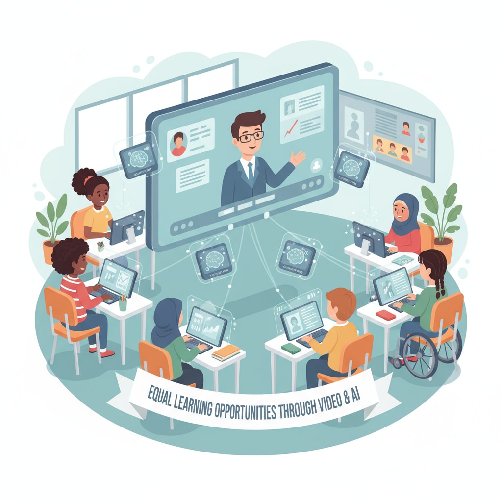 Students from different backgrounds benefiting from video teaching with AI assistive tools for learning equality