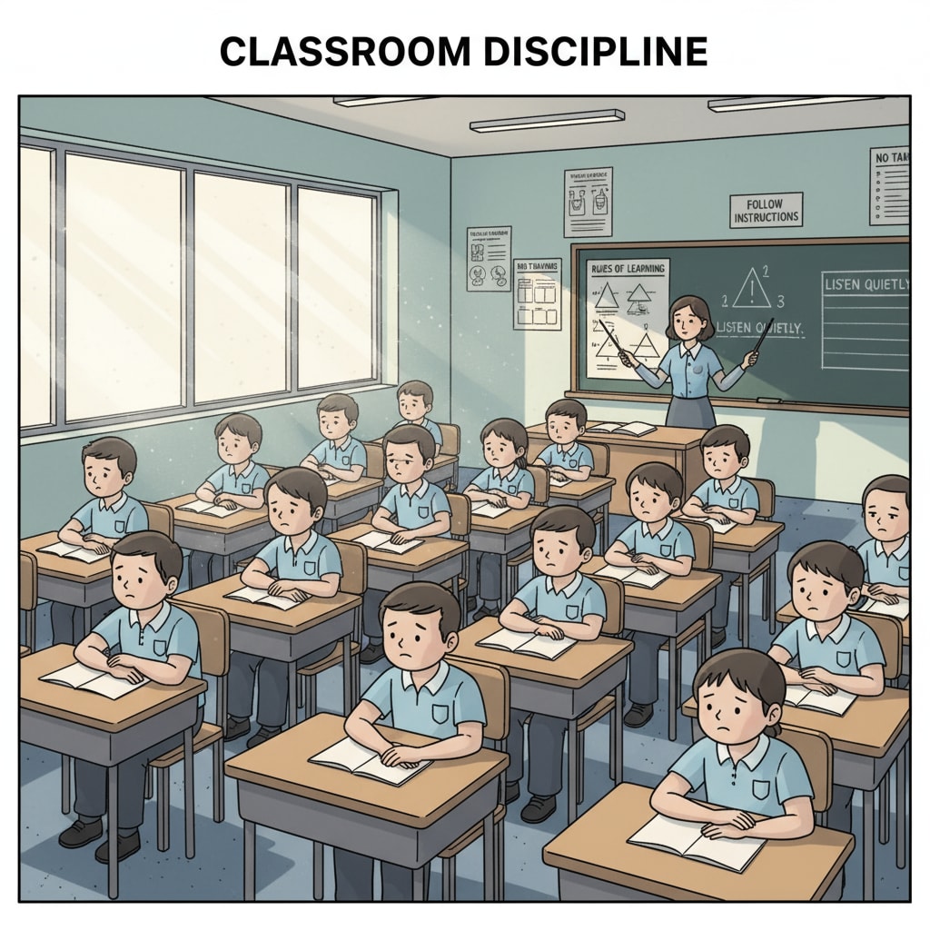 A classroom setting emphasizing obedience over curiosity in the K12 school system.