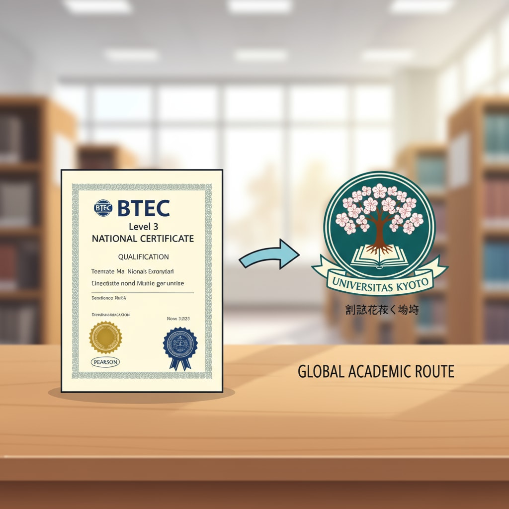 BTEC Qualification and Japanese University Emblem for Application Representation