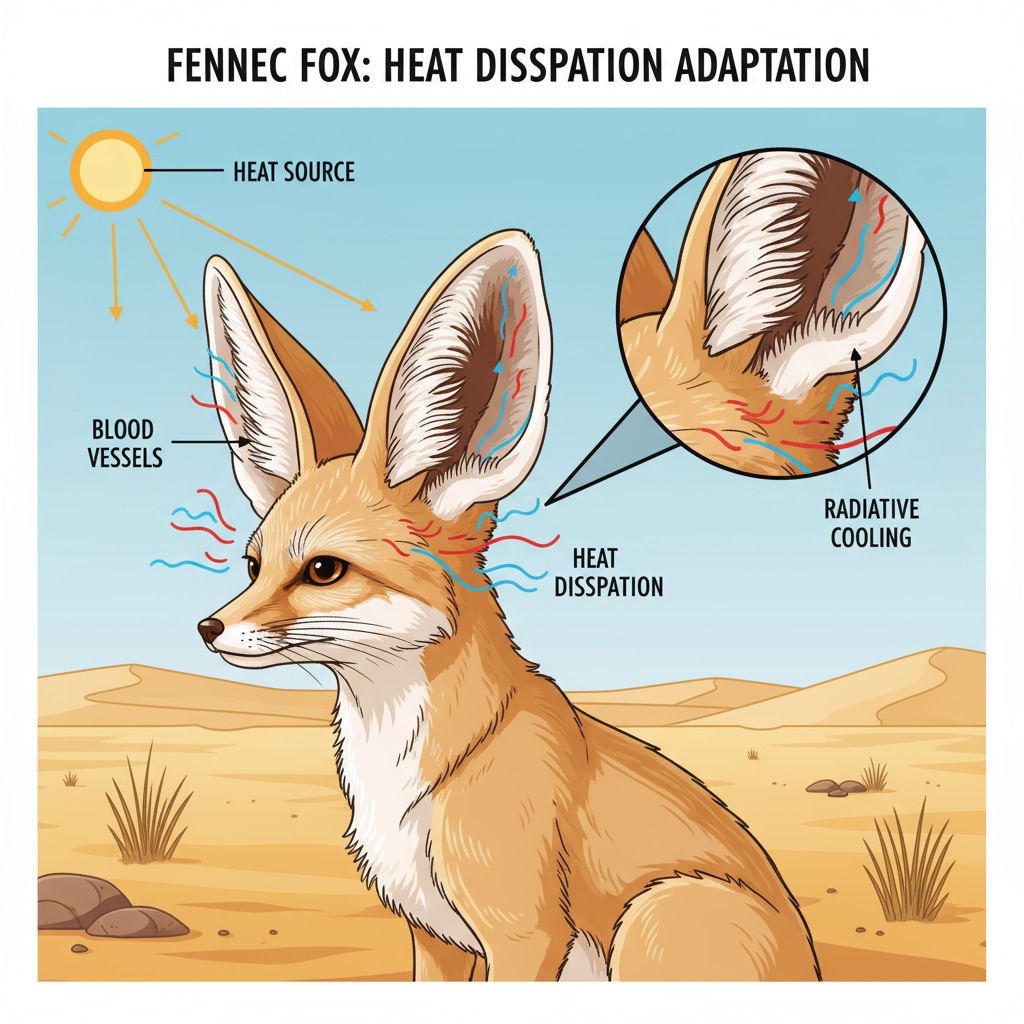 A fennec fox showcasing its adaptation mechanism for survival in the desert.
