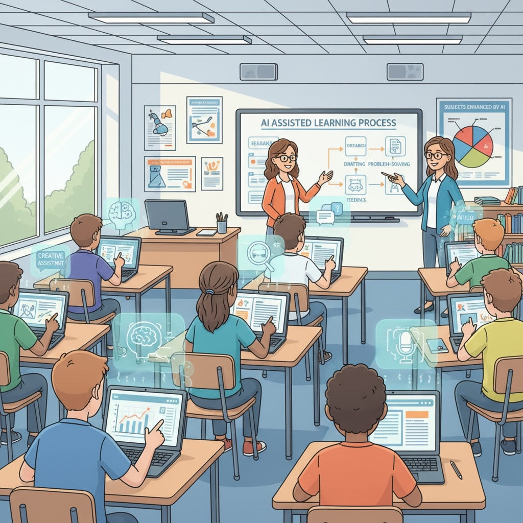 Students using AI tools in a classroom for assignments