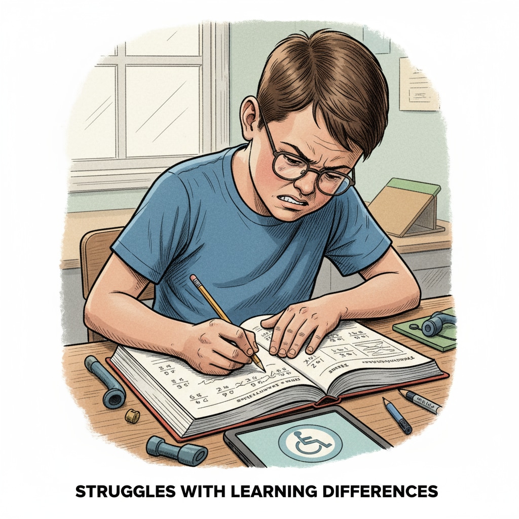 A student with a disability struggling with schoolwork due to lack of support during regulatory system breakdown.