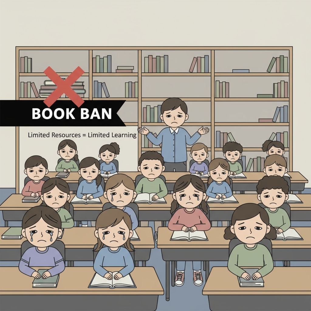Disappointed students in a military school classroom due to the lack of books caused by the ban on LGBTQ+ and diversity materials