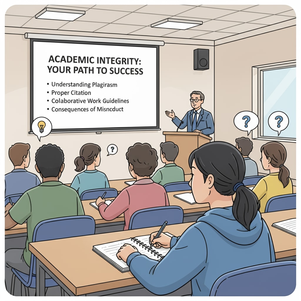 An international student attending an academic integrity workshop, listening attentively International student learning about academic integrity during a workshop as part of the reapplication process