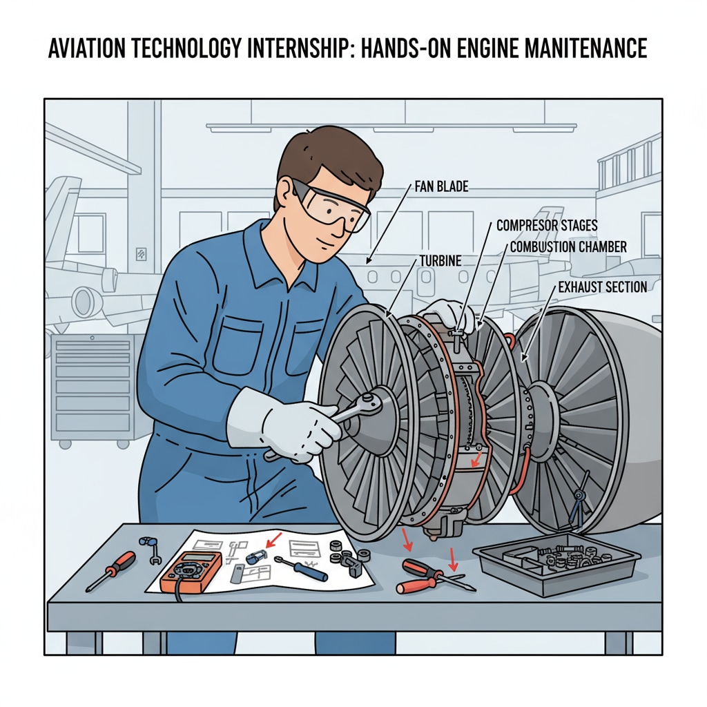 A student managing internship workload and applying learning in an aviation maintenance internship