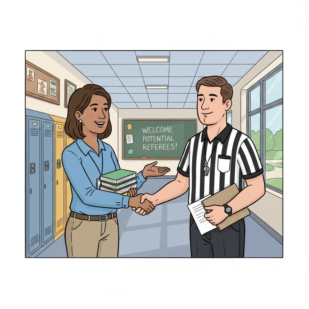 Teaching assistant having a conversation with a potential referee