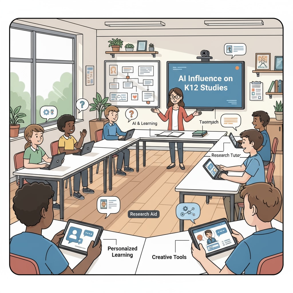 Students in K12 classroom discussing AI impact on studies related to AI policies, academic integrity, and skill value