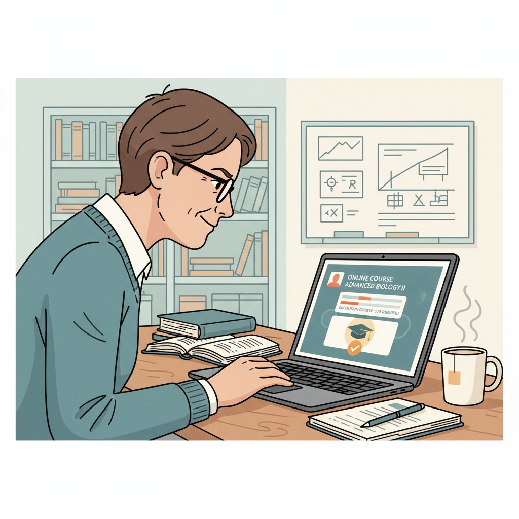 Adult learner using online platform for academic completion and graduation credits