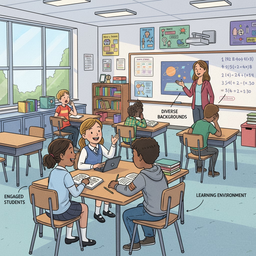 American K12 classroom with students from different social classes