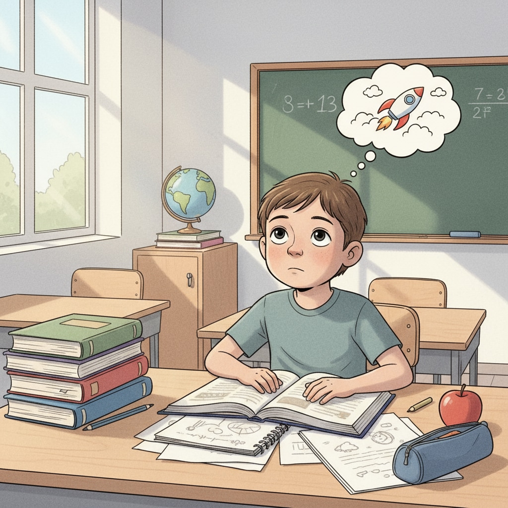 A distracted student in a classroom related to lectures, attention, and self-study