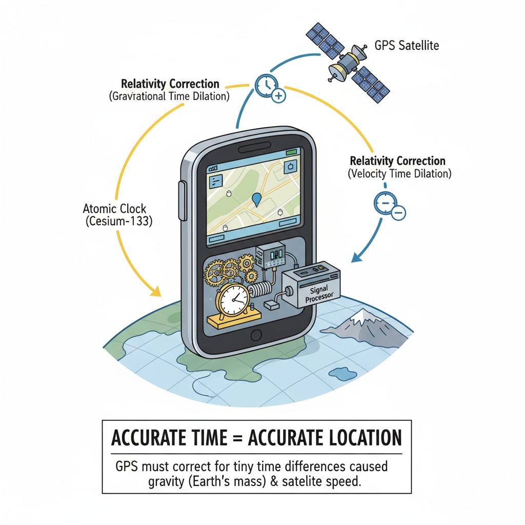 GPS device showing the importance of gravitational time adjustment