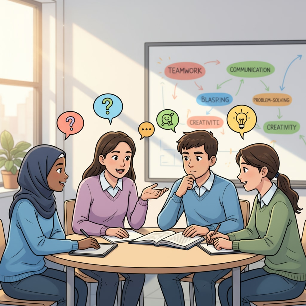 Secondary school students practicing soft skills during a group discussion