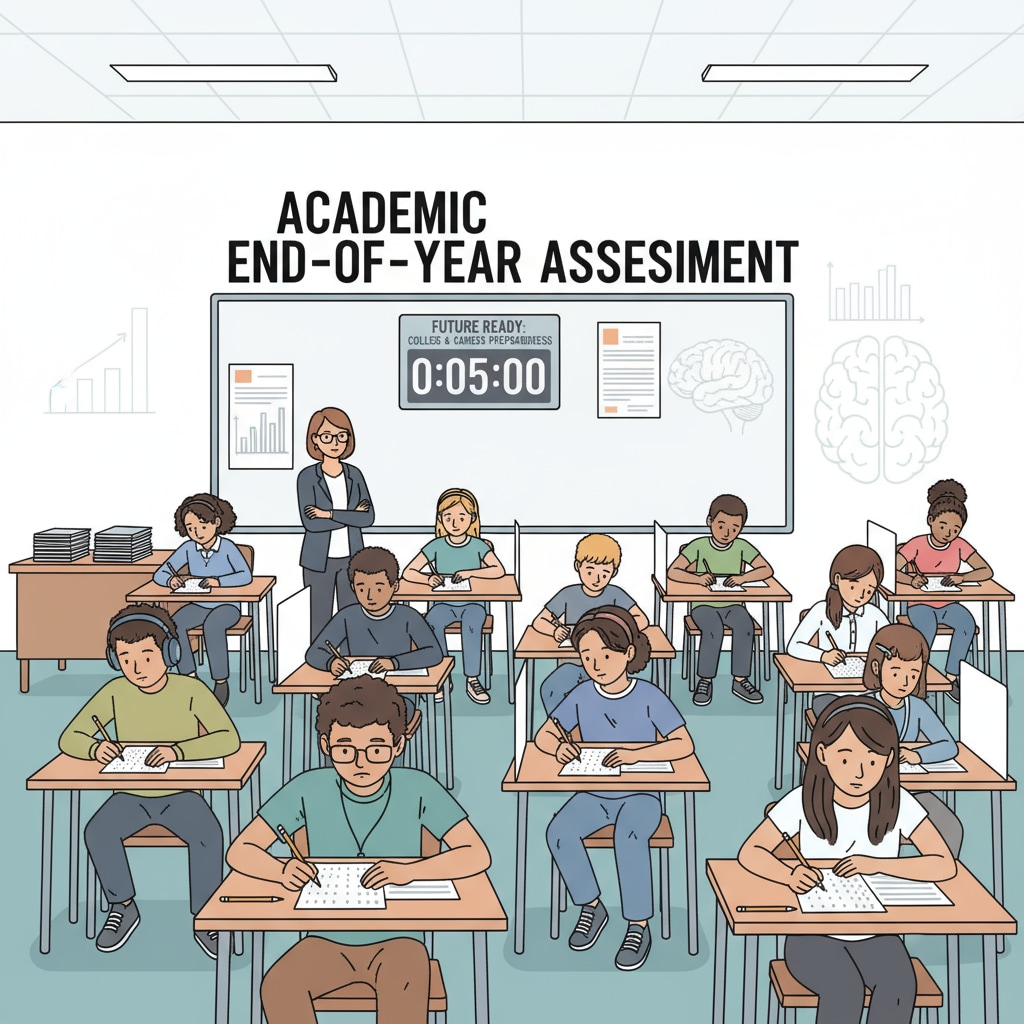 Students taking a standardized test in a secondary school classroom