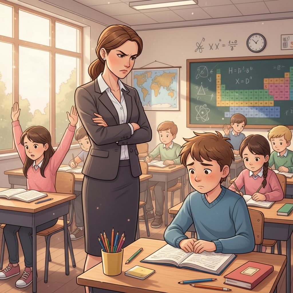 A visual representation of school injustice, teacher bias, and stigmatization in a classroom.