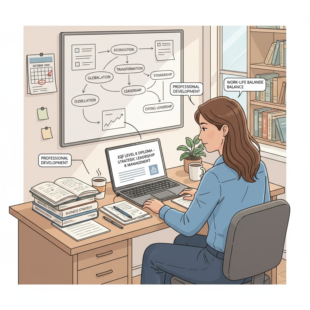 A full-time worker studying an EQF 8 course online at home