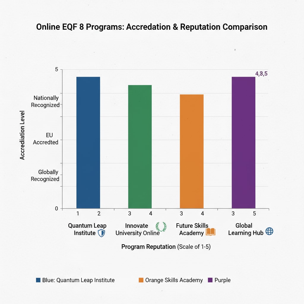 Graph comparing different online EQF 8 programs based on accreditation and reputation