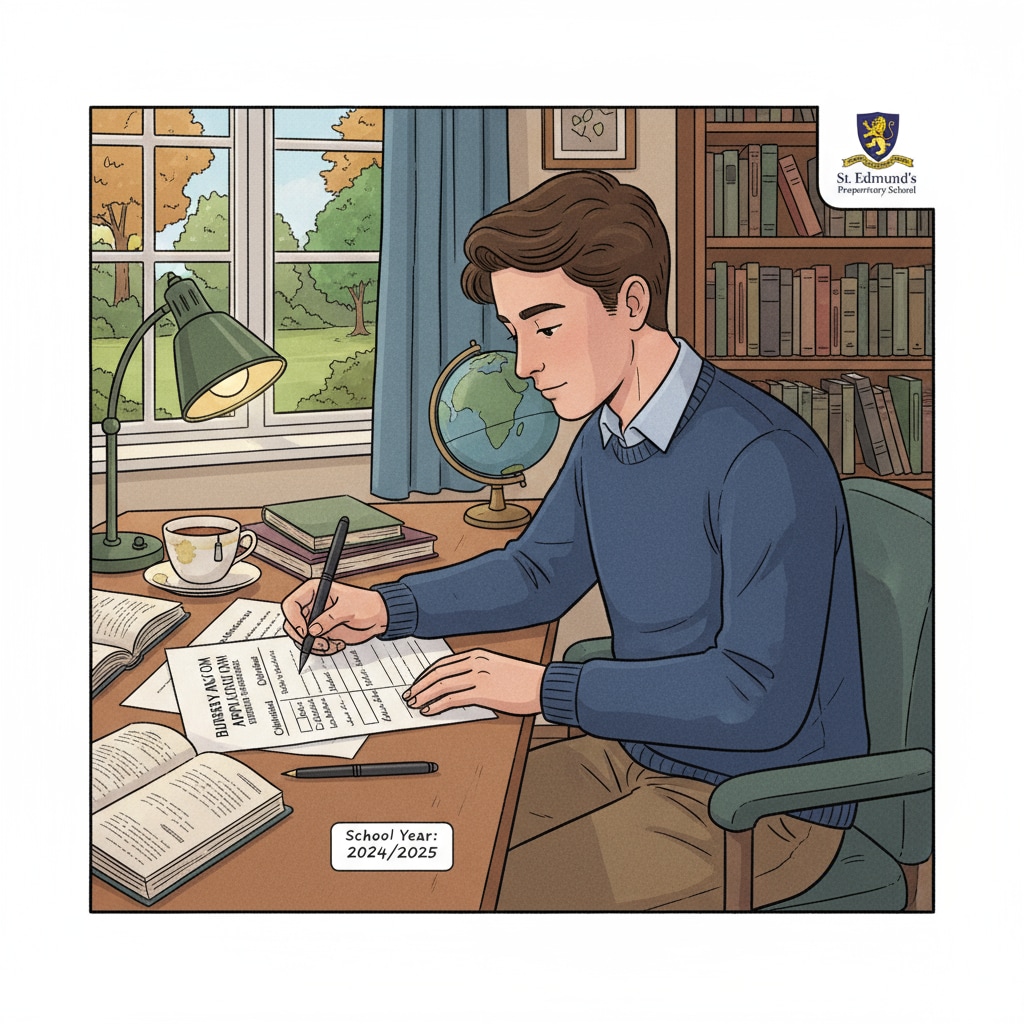 Parent filling out a bursary application form for British private primary school education