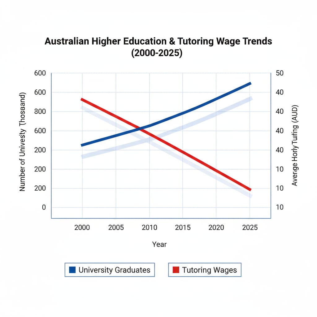 Graph showing the relationship between the number of university graduates and tutoring wages in Australia