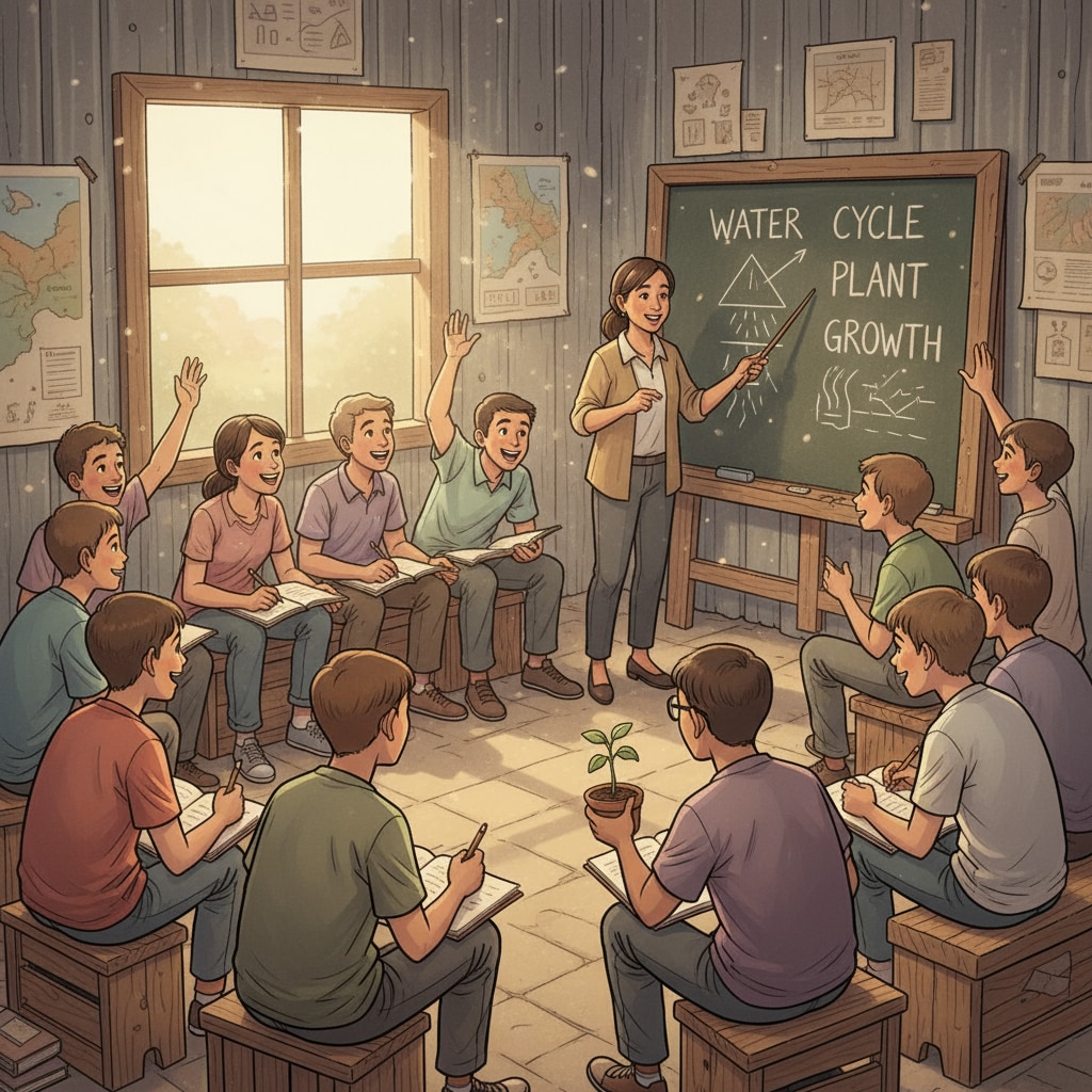 A group of uneducated teenagers are sitting in a makeshift classroom, listening intently to the teacher, showing their eagerness to learn basic knowledge. Uneducated teenagers learning basic literacy in a classroom