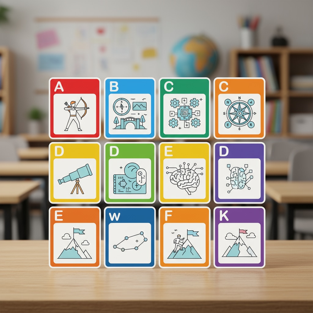 A set of colorful alphabet cards with letters and simple pictures, which are commonly used in teaching basic literacy to adolescents. Alphabet cards for adolescent basic literacy teaching