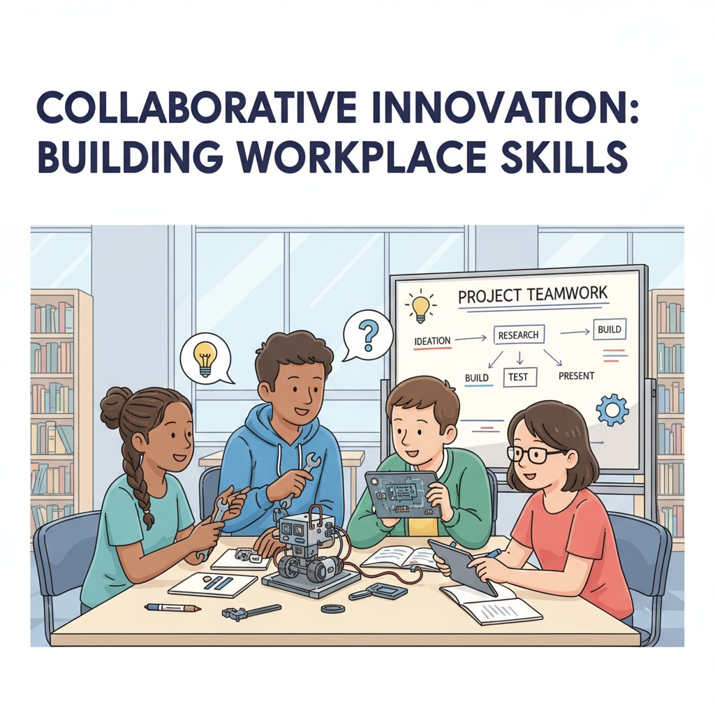 Secondary school students collaborating on a project for soft skills development and workplace adaptation