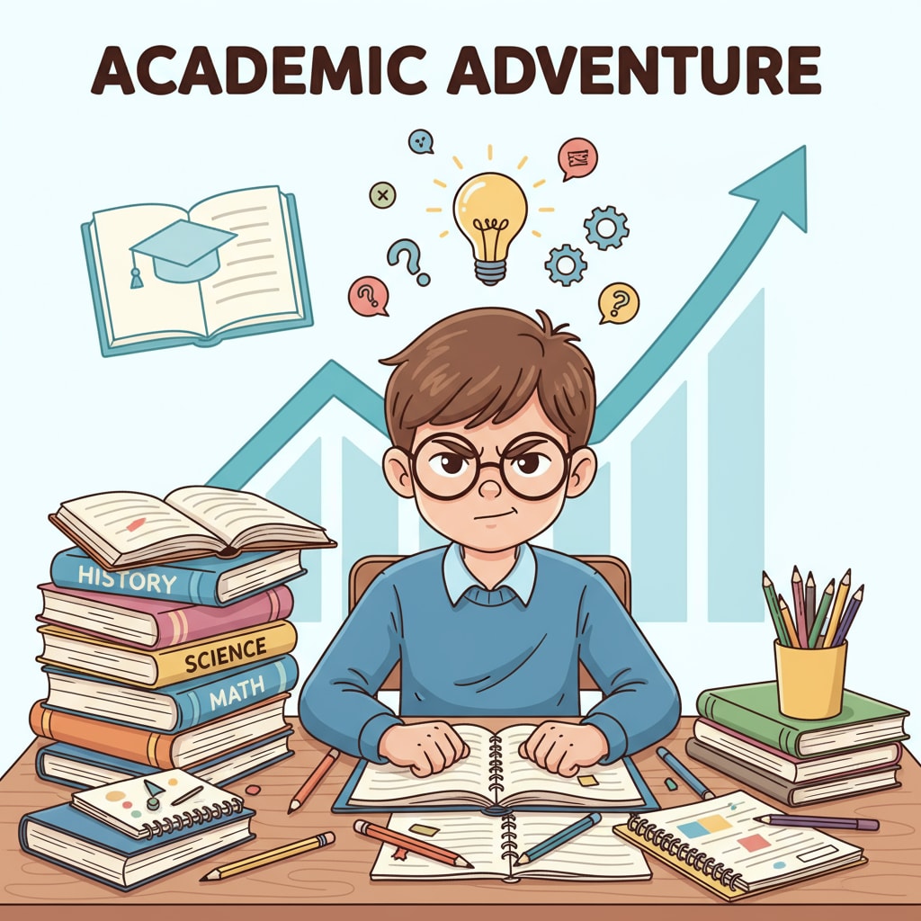 A student is sitting at a desk, surrounded by study materials, showing determination to overcome academic challenges. A student determined to overcome academic failure, reapplication, and rejection