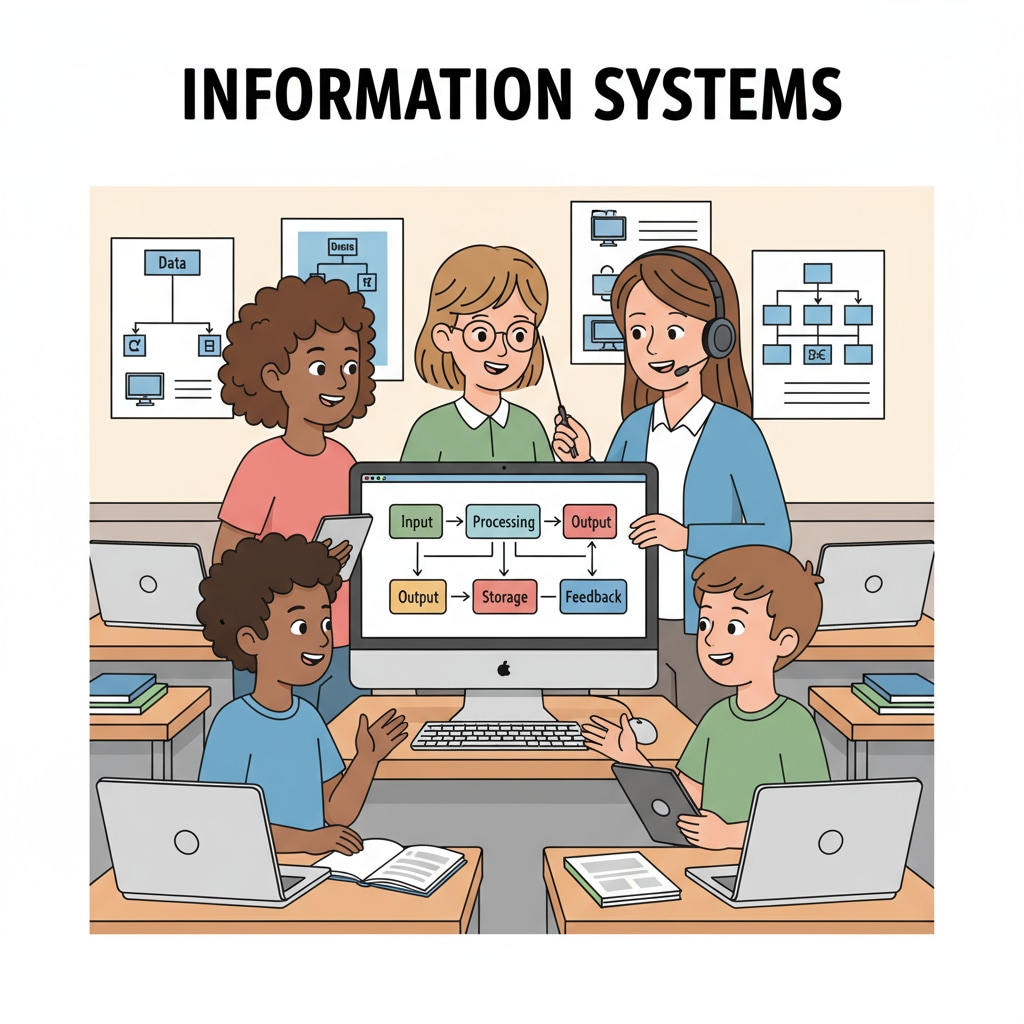 K12 students learning about information systems in the context of technology, relevant to carreras universitarias, tecnología de la información, and perspectivas laborales
