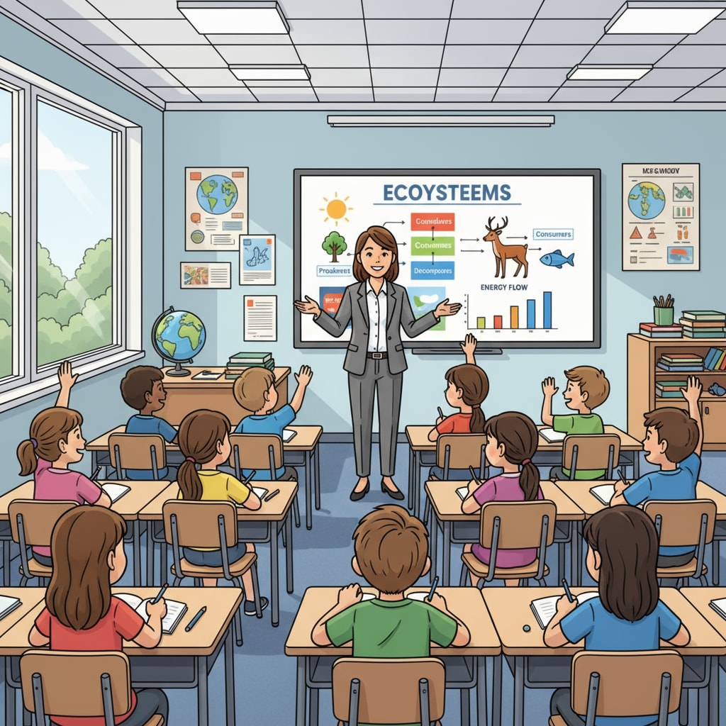 Teacher using educational technology (interactive whiteboard) for teaching