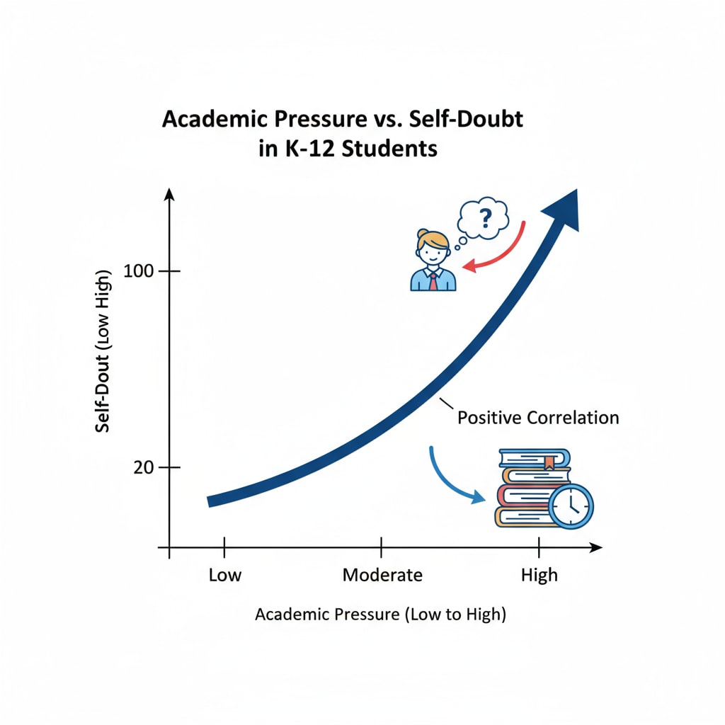 A graph showing the relationship between academic pressure and self-doubt among K12 students Graph depicting the link between academic pressure and self-doubt in K12 students