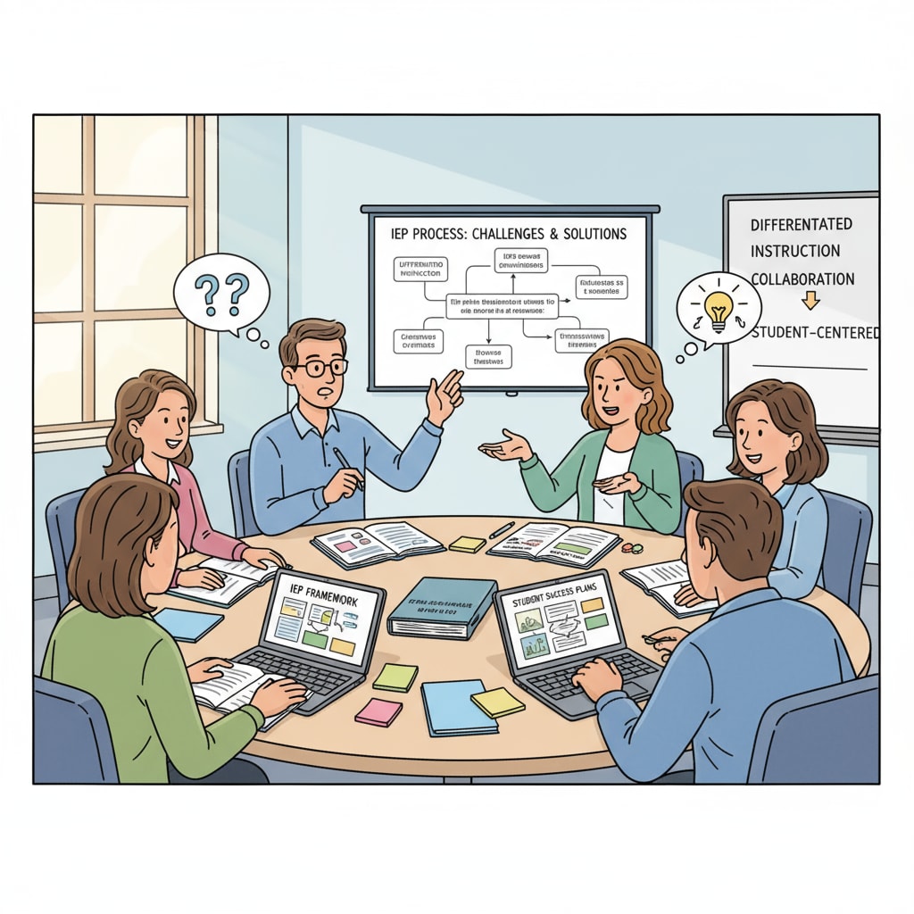 A group of teachers are actively participating in an IEP training session, showing an effort to overcome understanding difficulties. Teachers in an IEP training session to address understanding issues in special education