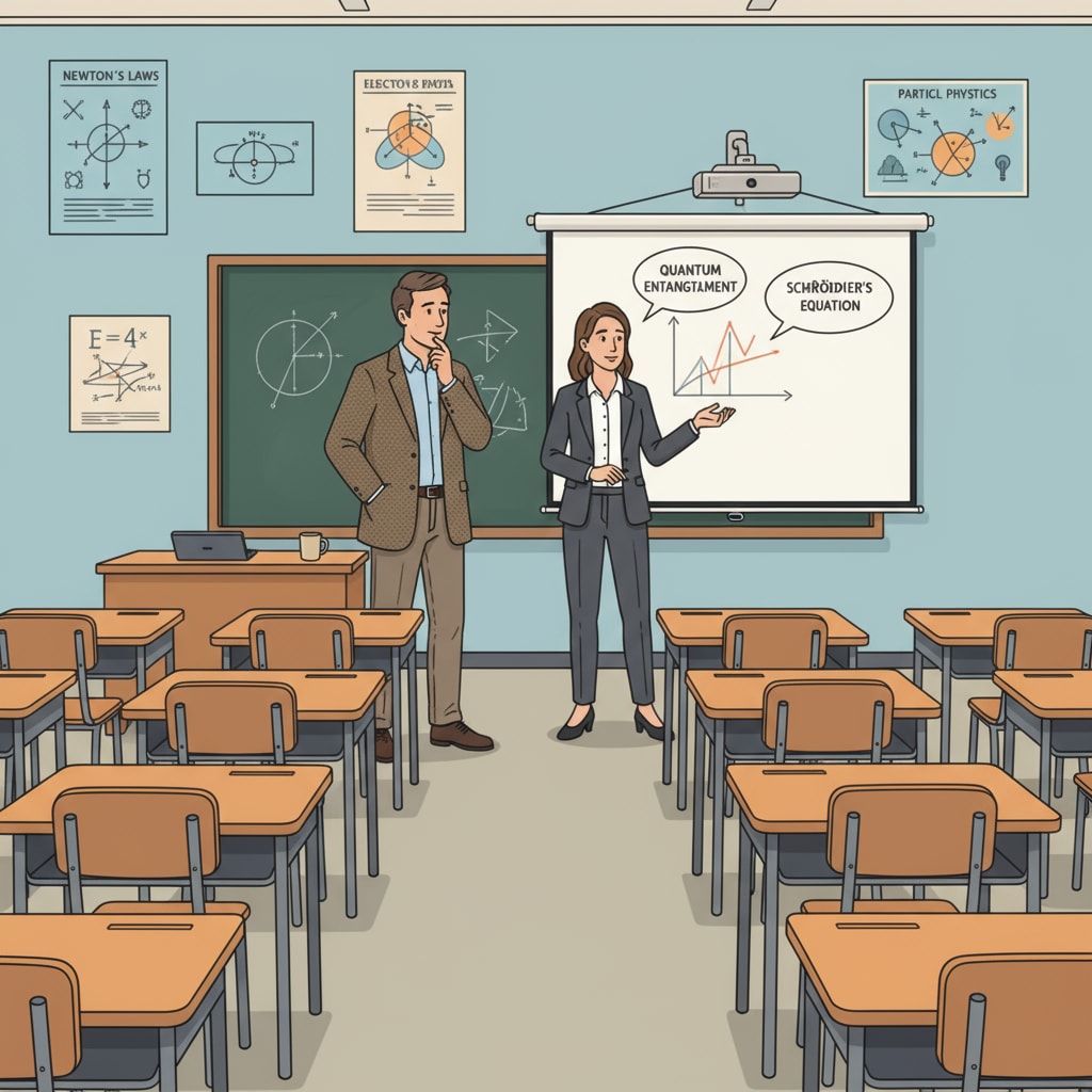 An in-service physics teacher is attentively listening to a postgraduate lecture, showing their dedication to learning while still being engaged in teaching. An in-service physics teacher attending a postgraduate lecture in the context of physics teachers, postgraduate education, and part-time learning