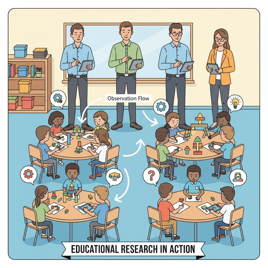 Researchers are engaged in a study within a K12 classroom, closely observing students' behavior and interactions to gather data for educational research. Research in a K12 classroom related to educational inequality