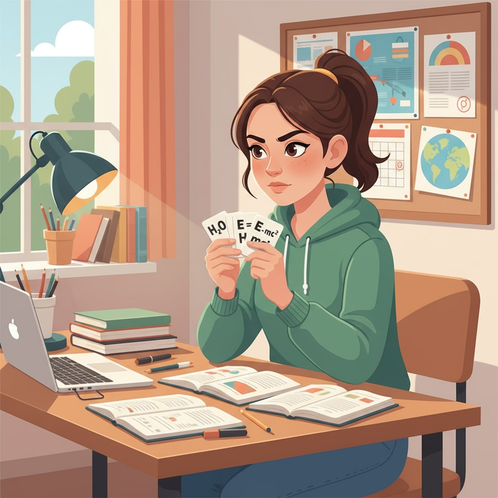 High school student using flashcards as a study skill for better academic performance