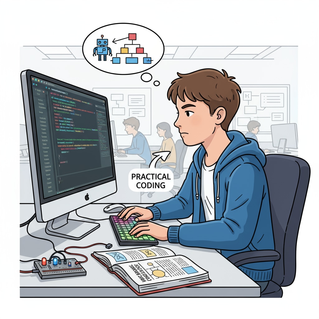 A student engaged in vocational training of computer science