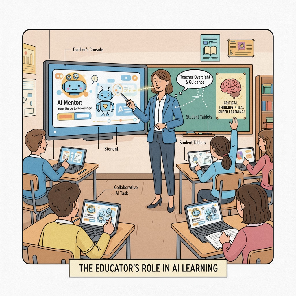 A teacher introducing artificial intelligence learning tools to students