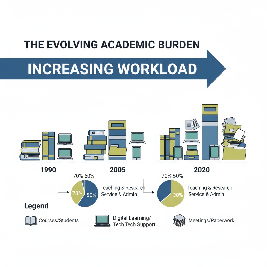 A graph depicting the increasing workload of educators in higher education over the years Graph showing the growth of extra work for higher education educators