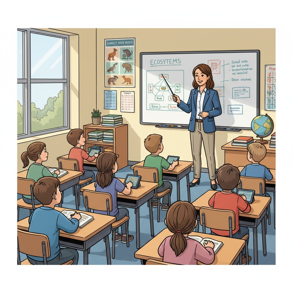 A K12 teacher giving a lecture to engage students' attention and facilitate learning.