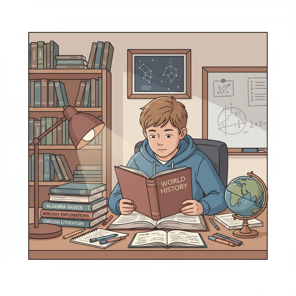 A K12 student engaged in self-study to enhance learning skills.