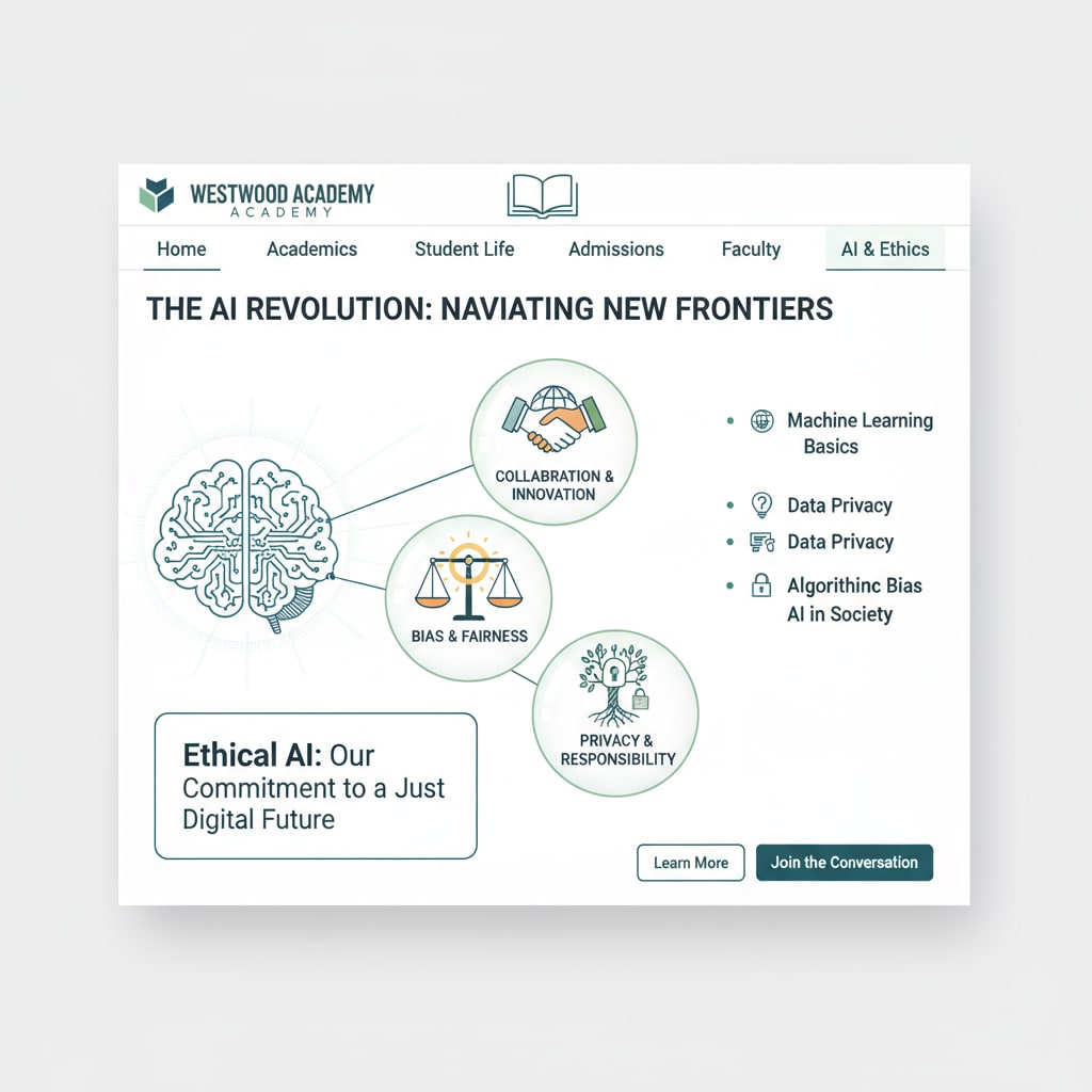 A high school website page featuring an AI-generated graphic that enhances the overall visual appeal, highlighting the ethical implications. AI-generated graphic on a high school website raising ethical concerns