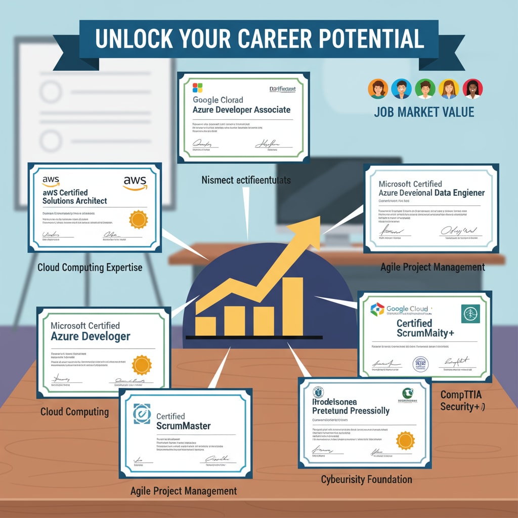 Software engineering certificates on a table, crucial for enhancing one's resume and career prospects