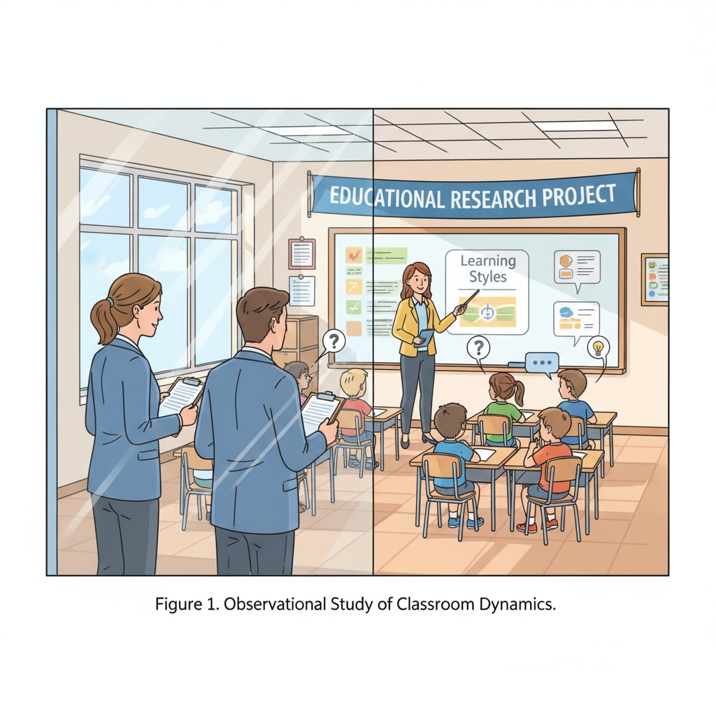 A picture of researchers observing a classroom setting as part of an educational research project. Researchers conducting classroom observation for educational research