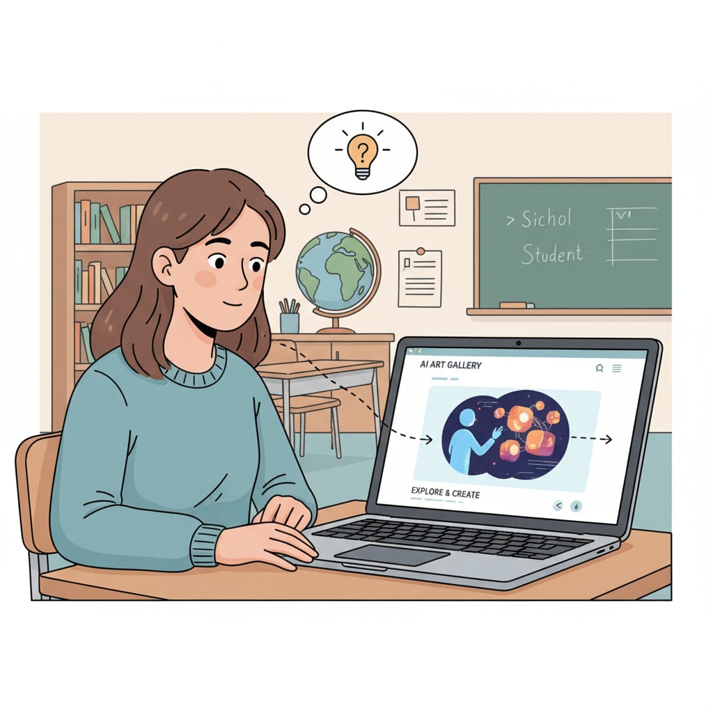 Student viewing an AI-generated image on a high school website in the educational environment