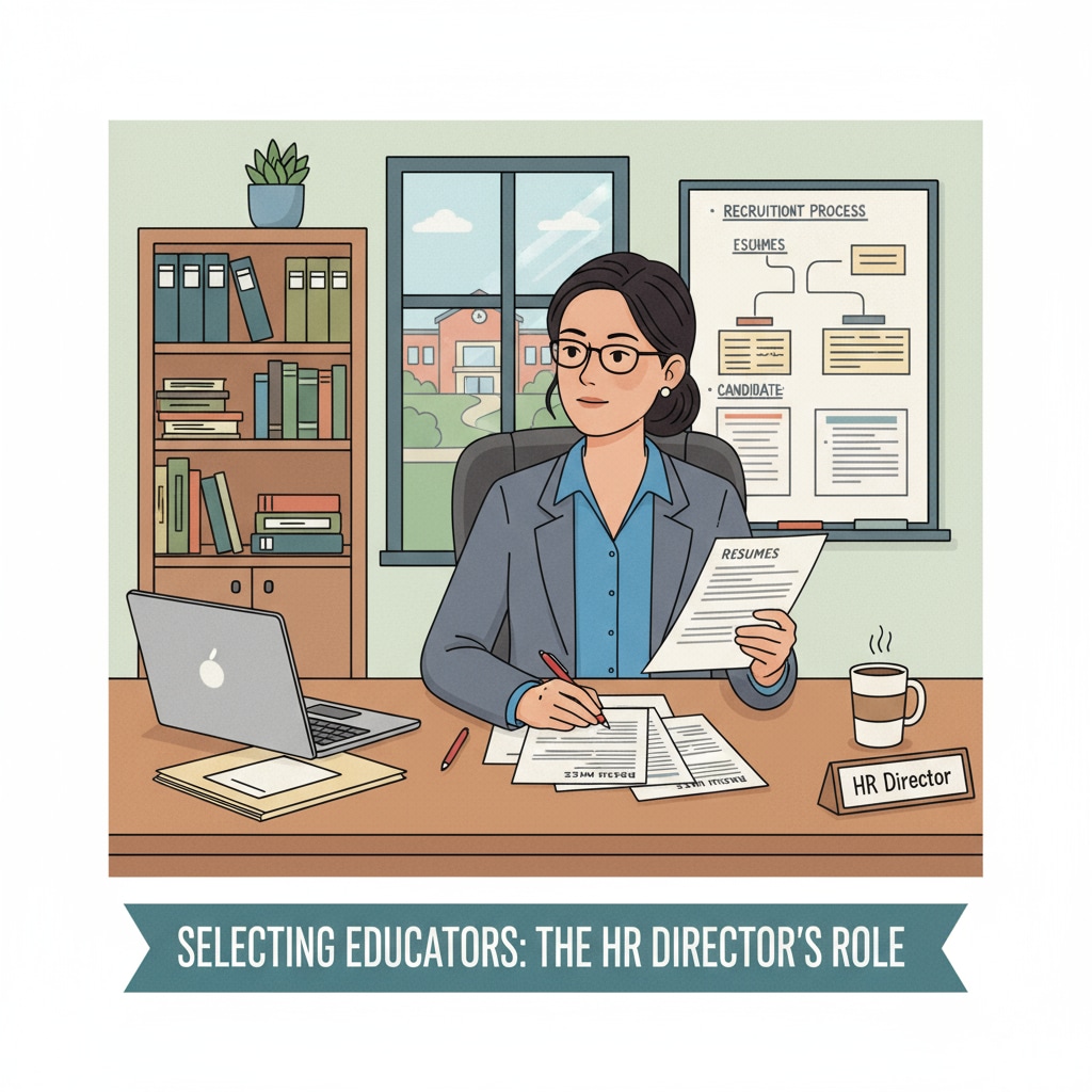 A person reviewing resumes for school district positions as part of the human resources director's responsibilities
