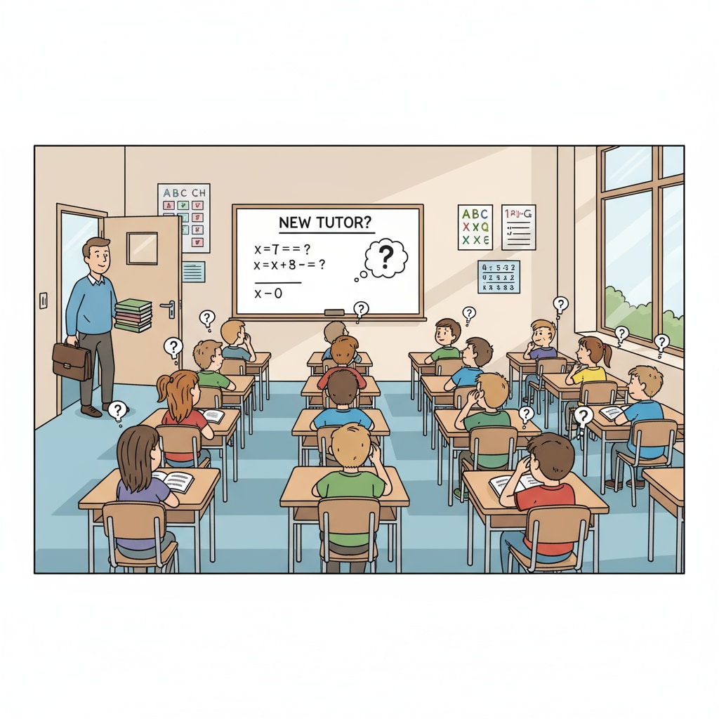Students in a classroom confused due to the arrival of a new tutor, related to the instability caused by low-paying temporary jobs in tutoring.